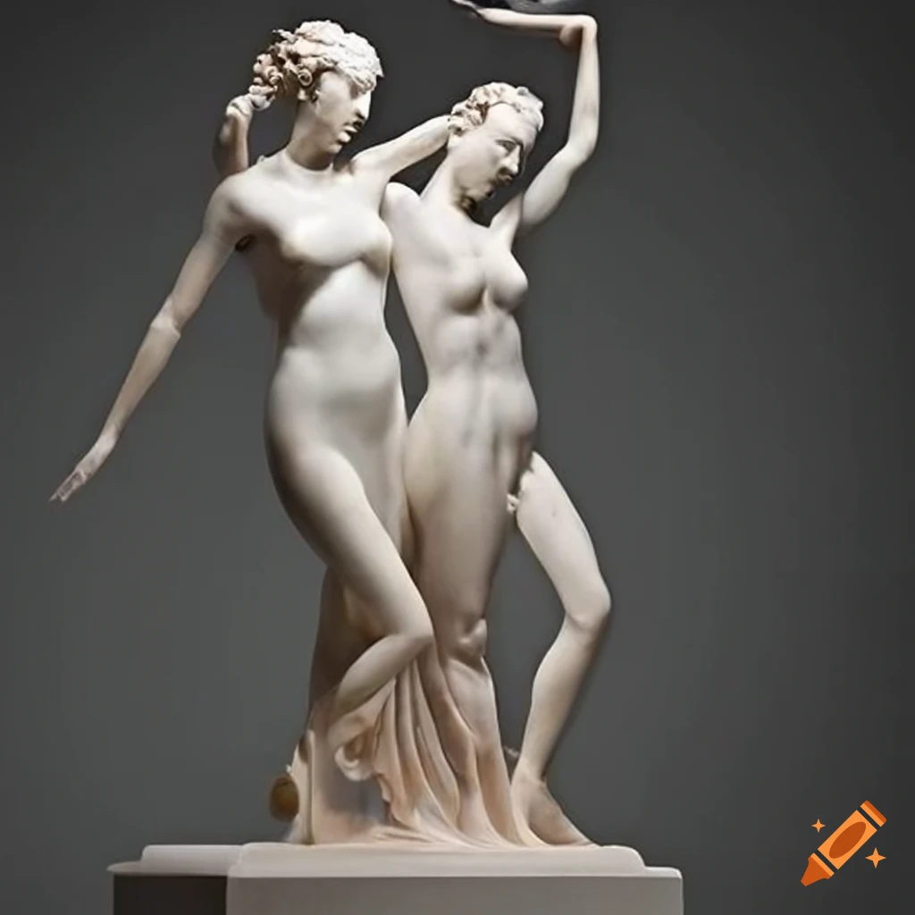 photography of three athletic female sculptures by Antonio Canova
