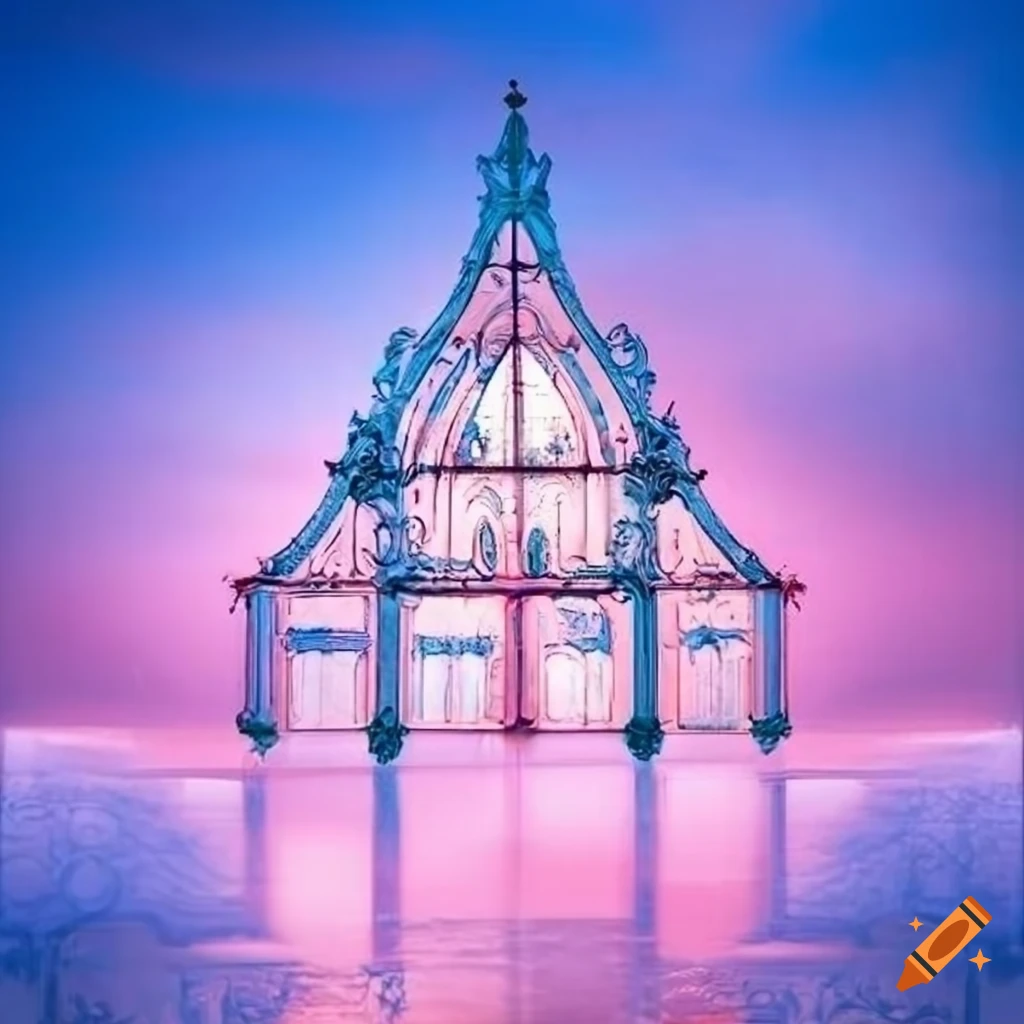 Rococo glass facade with pink sky on Craiyon
