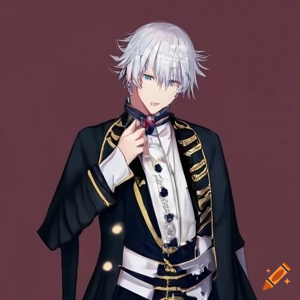 anime character with white hair in a noble outfit