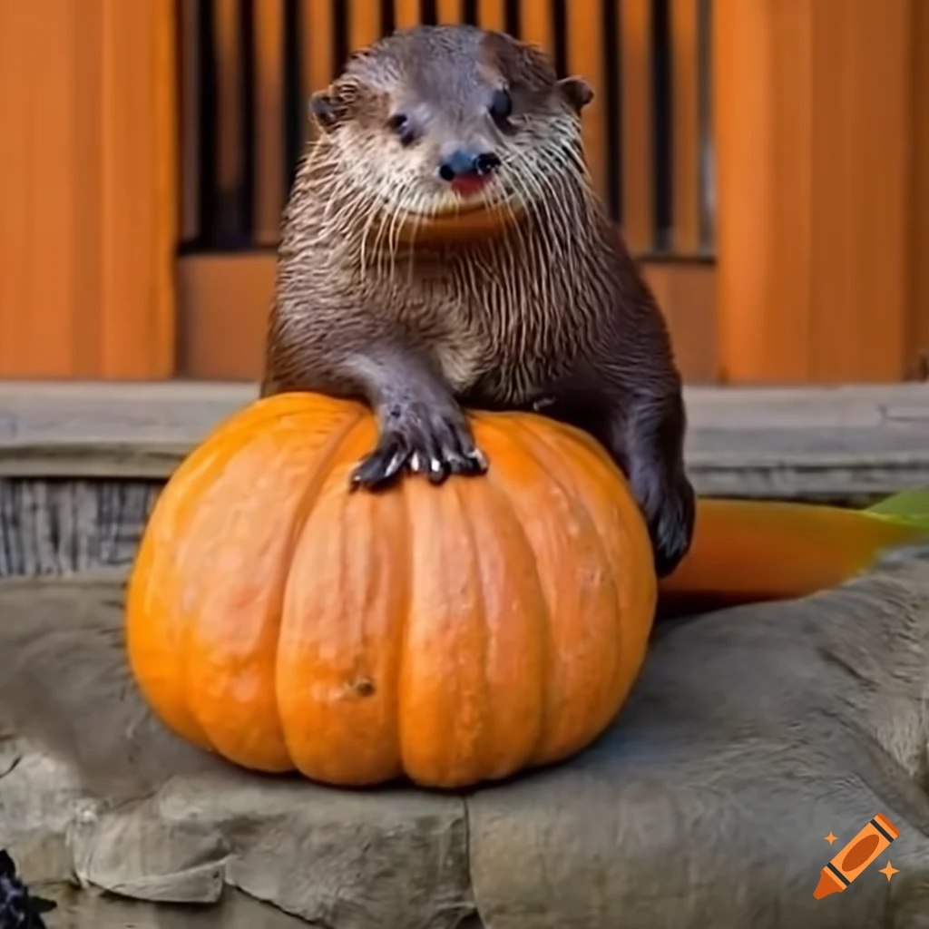 otters with pumpkin