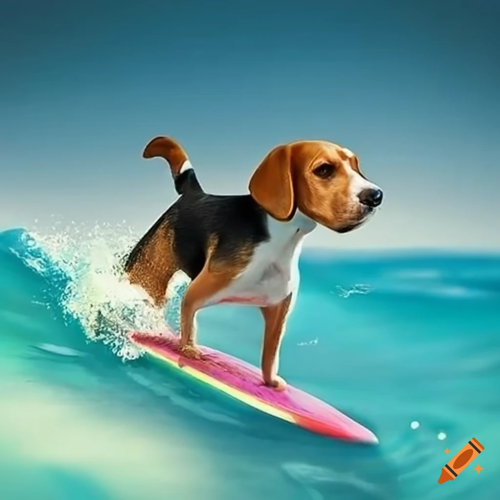Beagle dog surfing on a wave on Craiyon