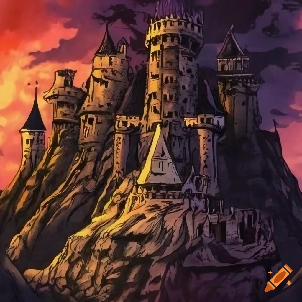 Detailed manga illustration of hyrule castle in berserk style on Craiyon