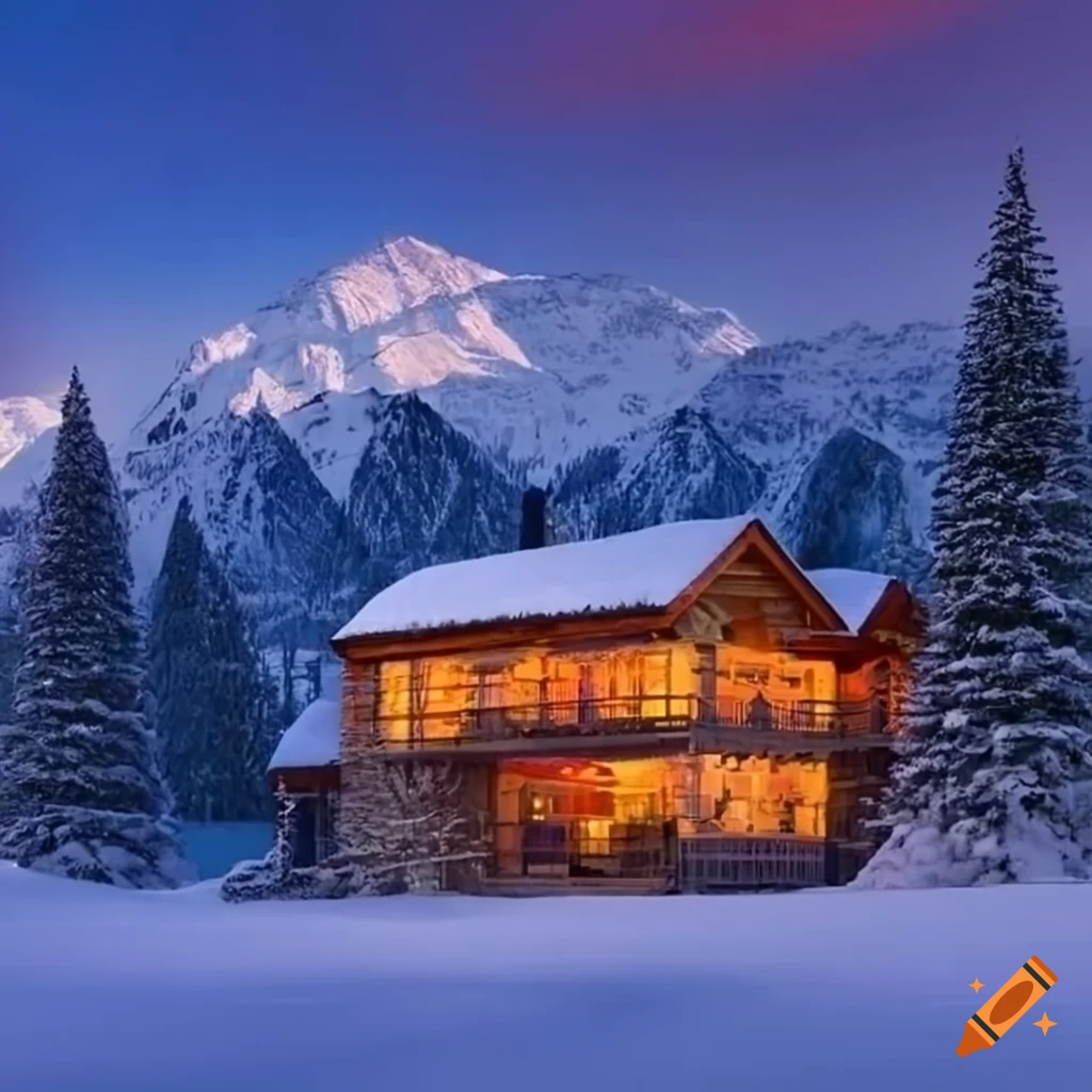 snowy ski lodge surrounded by mountains