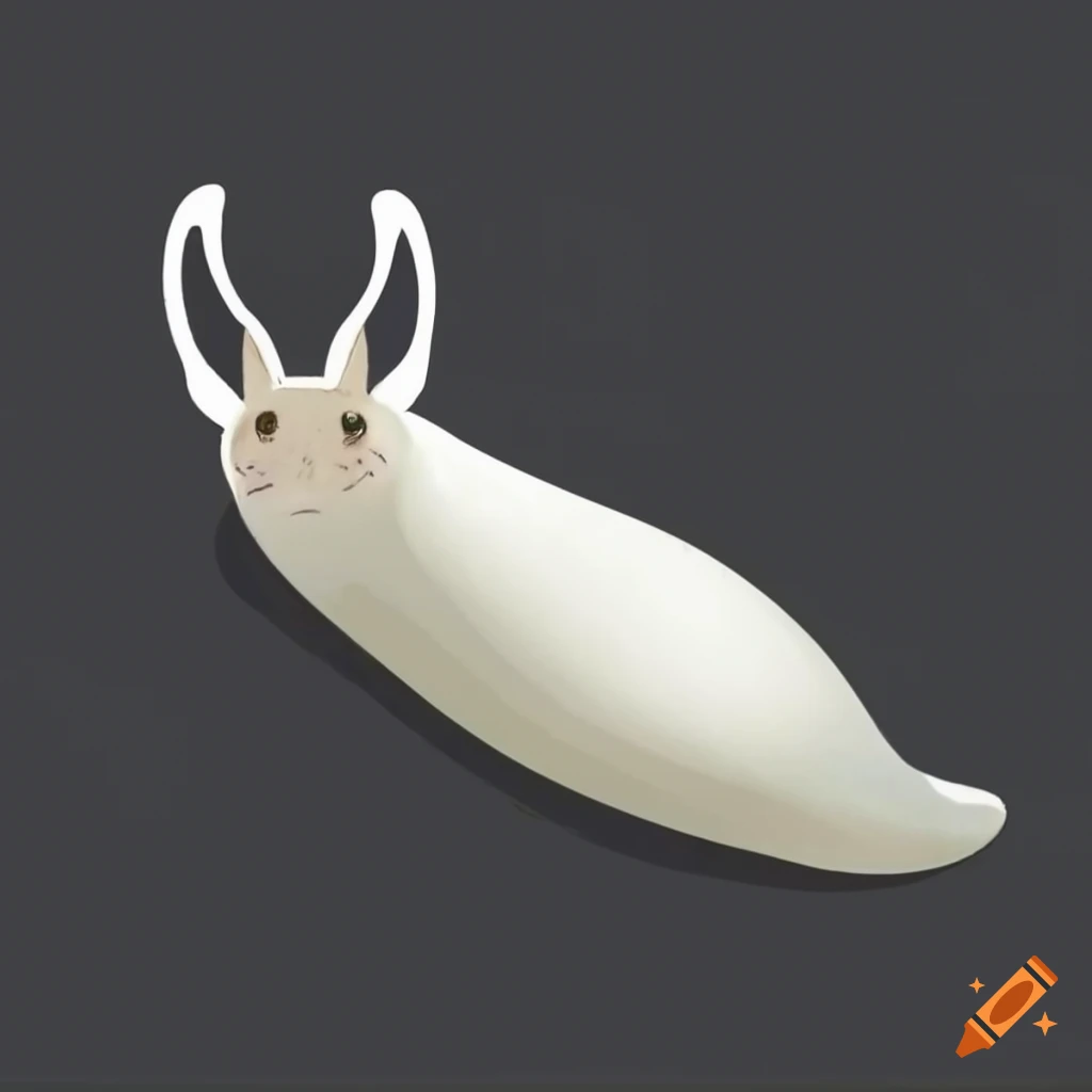 White slug with feline features and long ears
