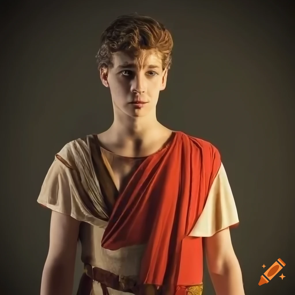 Young man dressed as ancient athlete in roman tunic on Craiyon