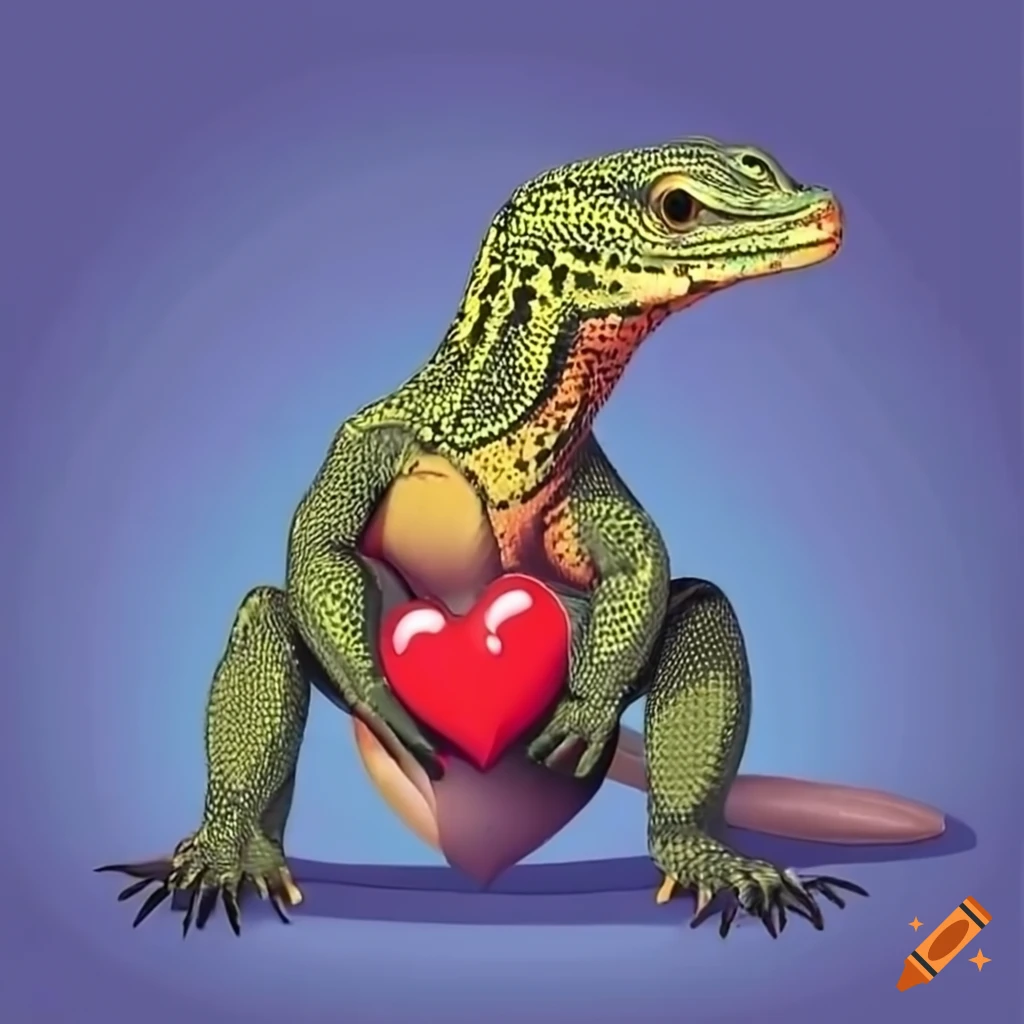 Vibrant monitor lizard with a heart on Craiyon