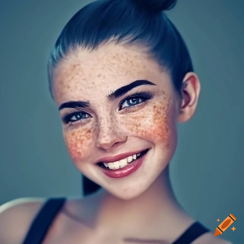 high resolution portrait of a beautiful young woman with freckles