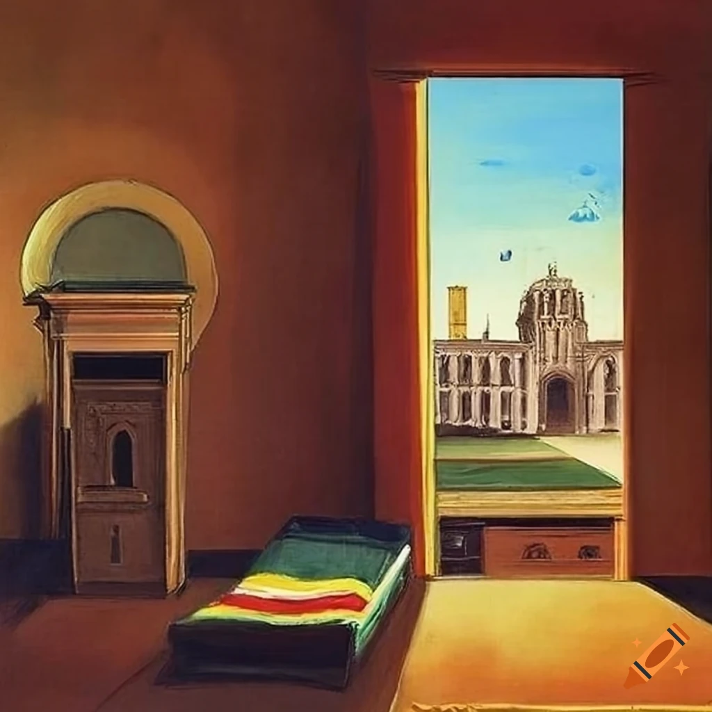 interior of a student's bedroom with a view of Cambridge University
