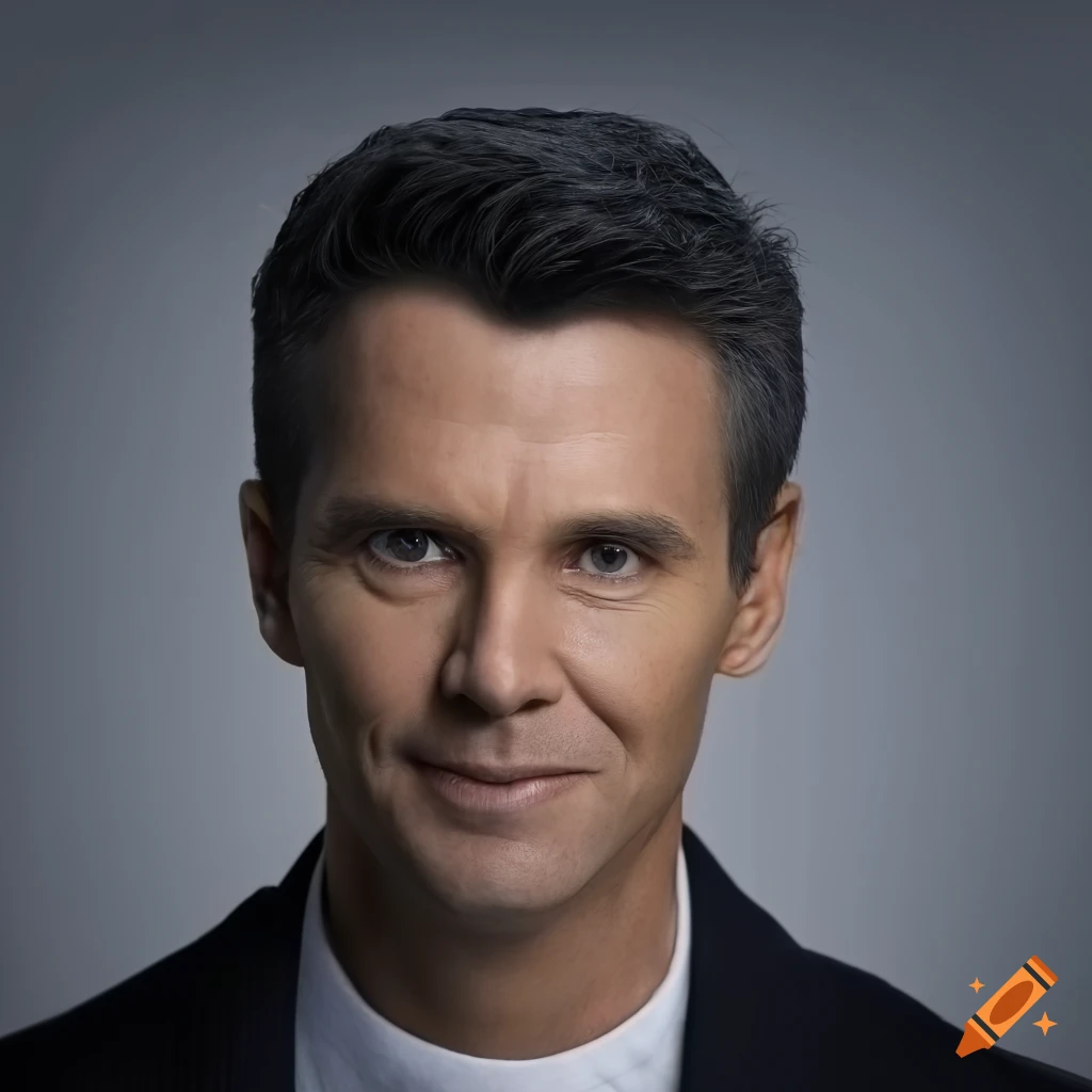 chiseled man with grey hair and dark eyes