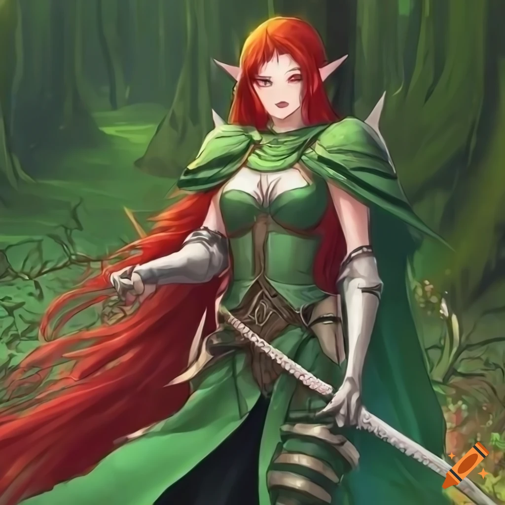 anime-style-artwork-of-a-beautiful-female-elf-in-a-green-cloak-on-craiyon