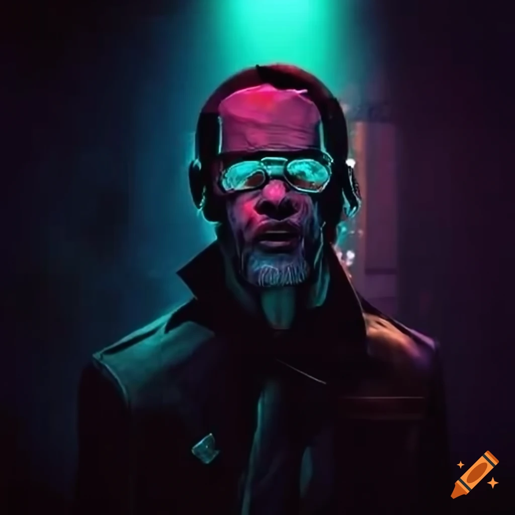 cyberpunk depiction of Marshall McLuhan in a trenchcoat