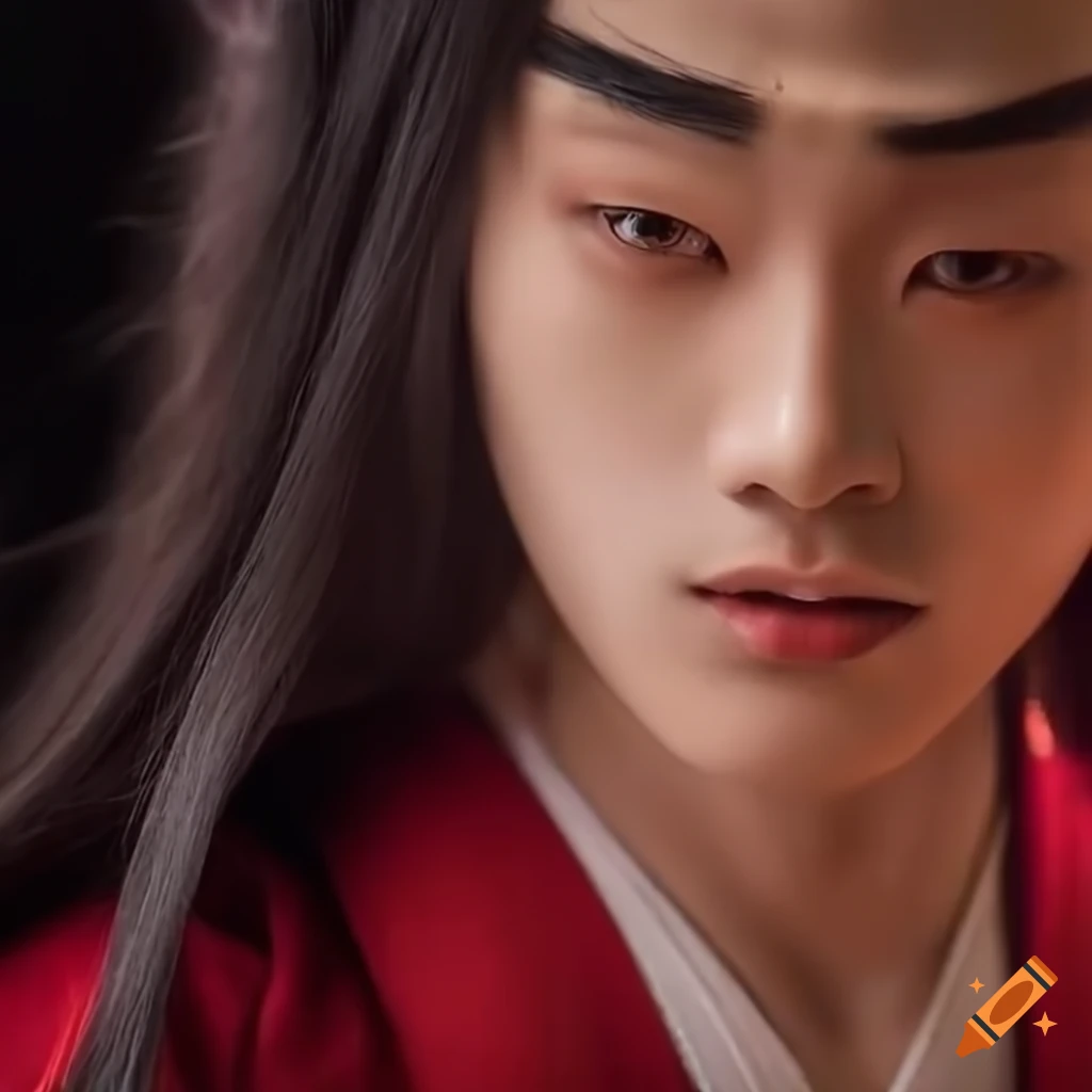 Portrait of a young man with long hair and yellow eyes on Craiyon