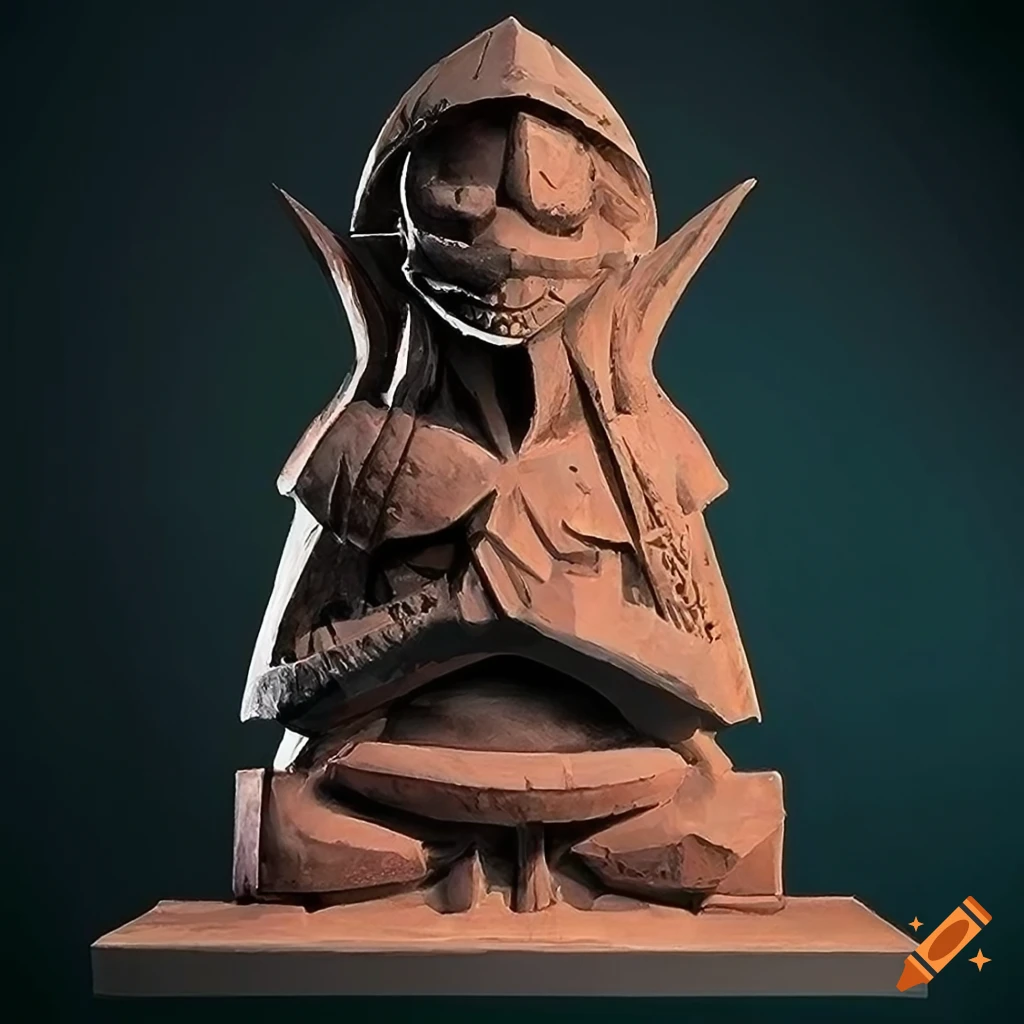 dungeon game sculpture with architectural stave carving style