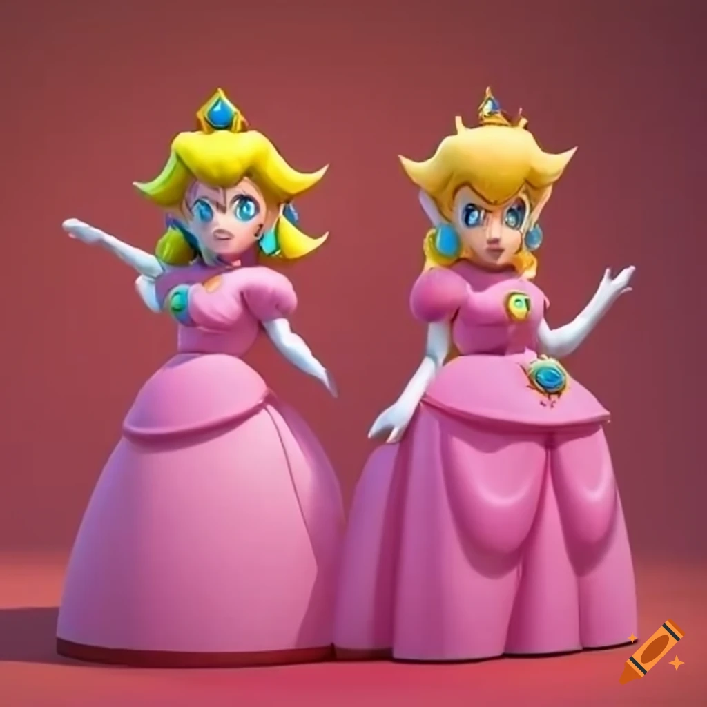 Cosplay of Princess Peach and Link in pink ballgowns on Craiyon