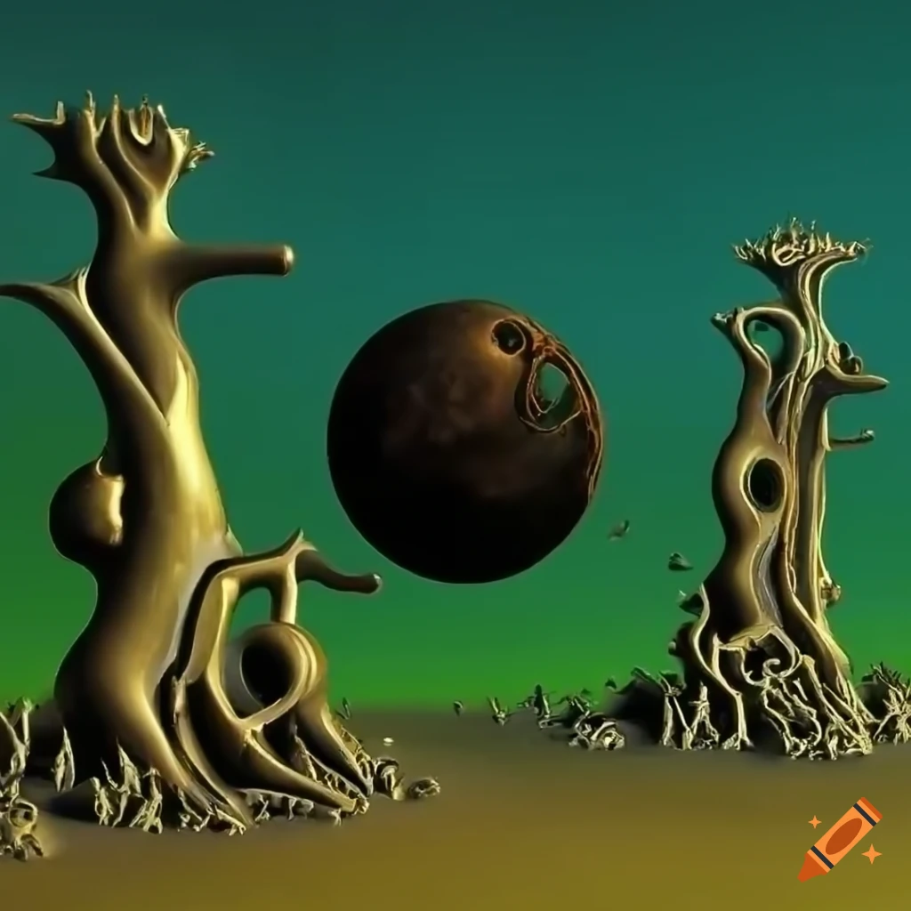 Surreal forest with corroded bronze structures on Craiyon