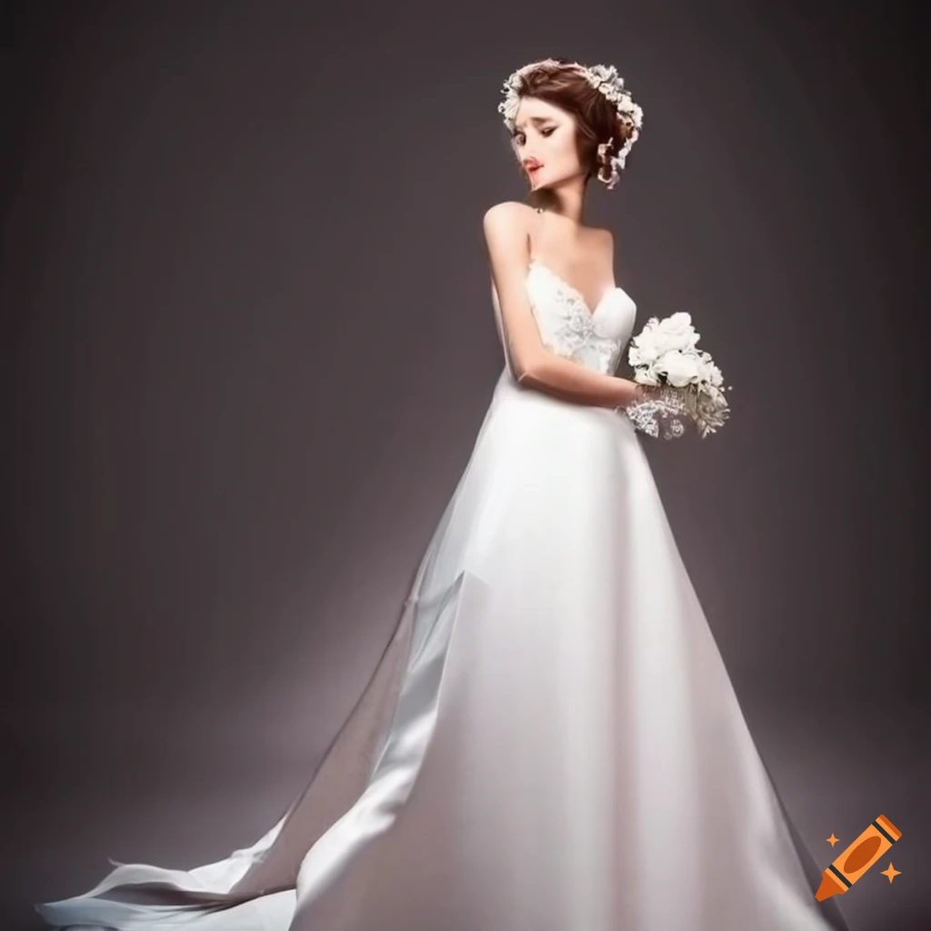 elegant bride in a white silk gown and long gloves
