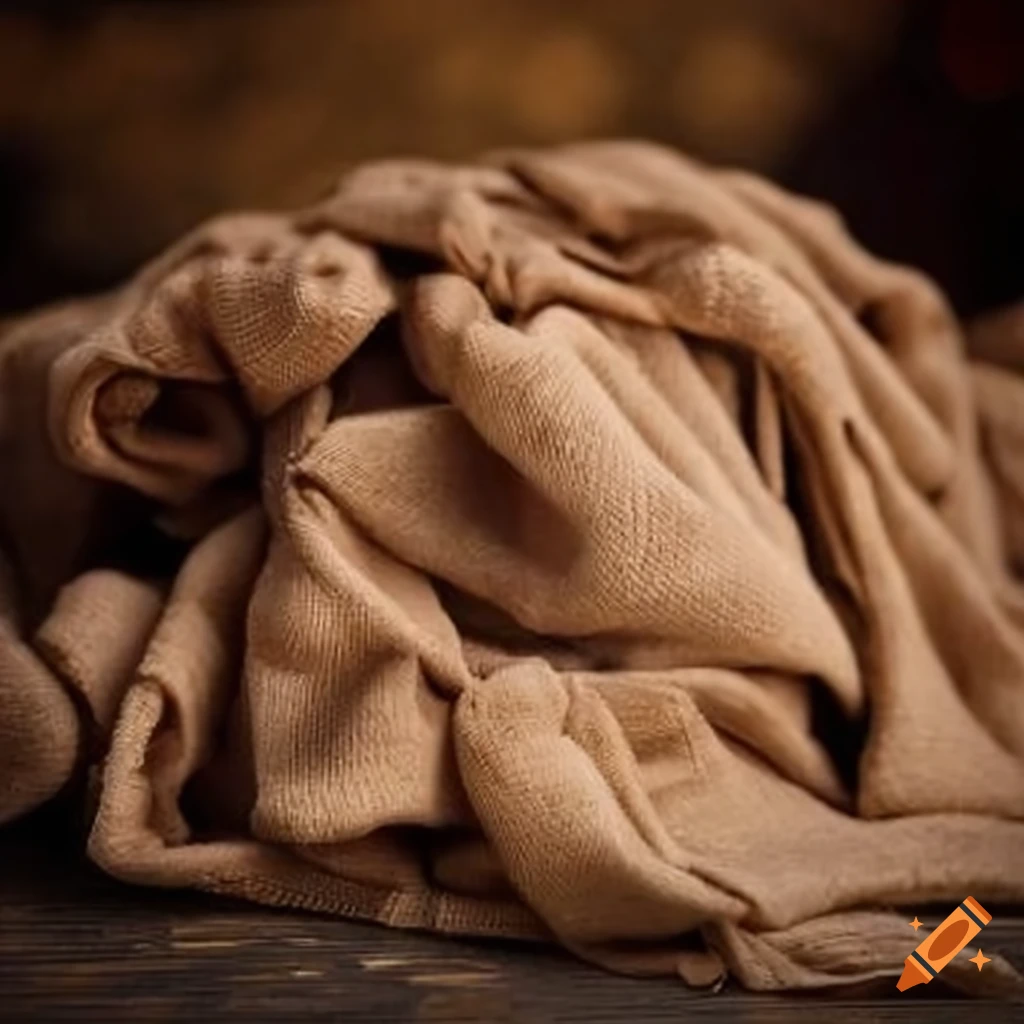 pile of tan cloth rags for a barbarian costume