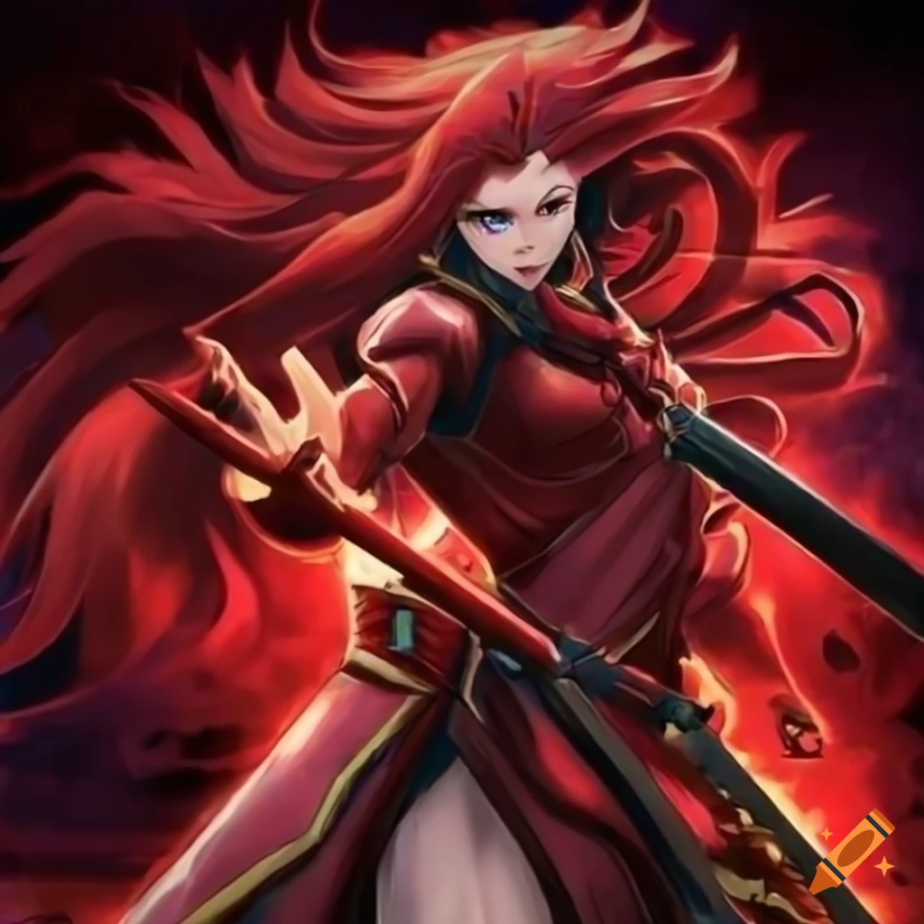 Red epic female samurai in japanese art style