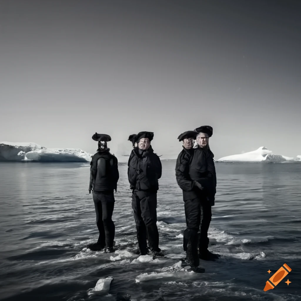 Black and white photo of sailors in Antarctica on Craiyon