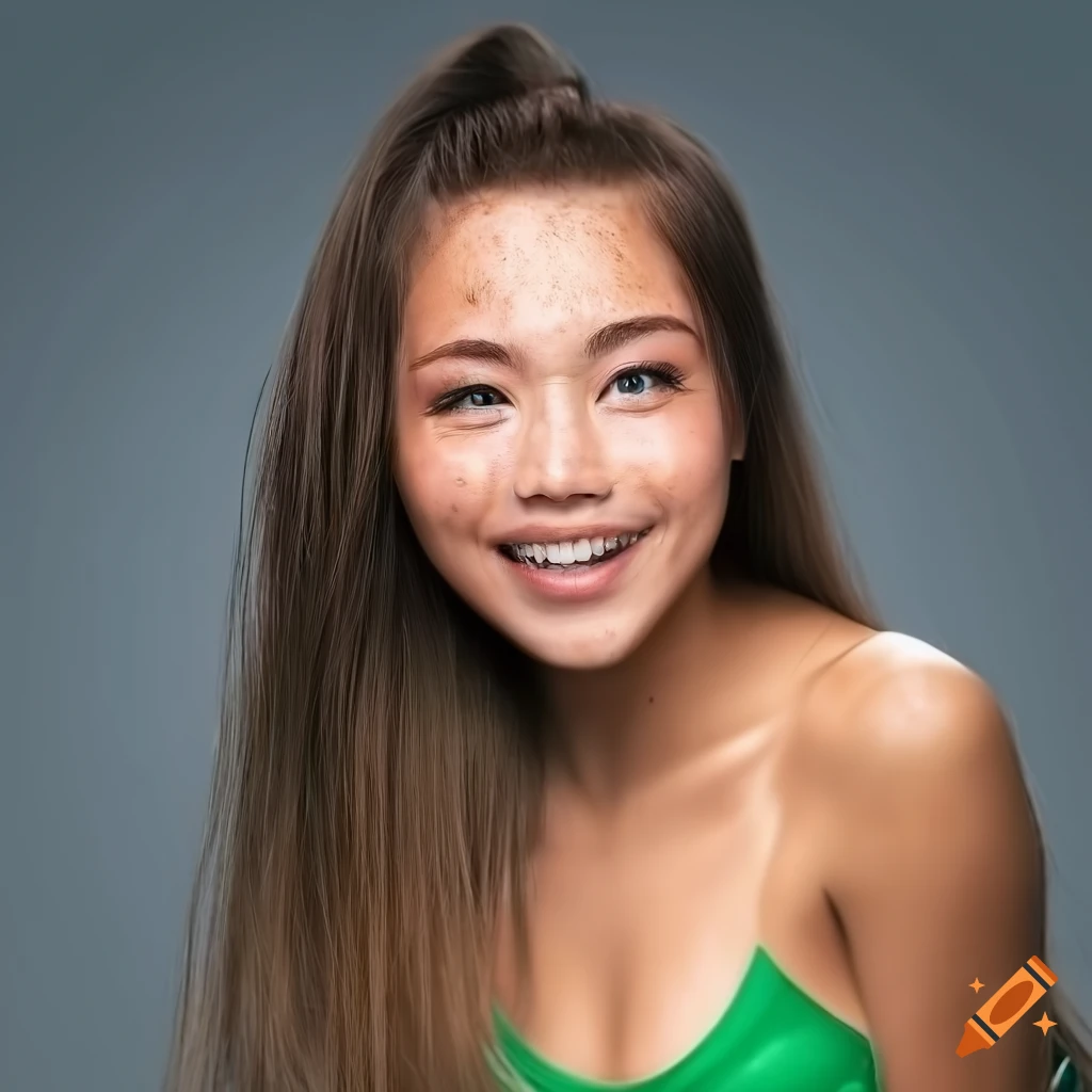 portrait of a beautiful young woman with a ponytail and freckles