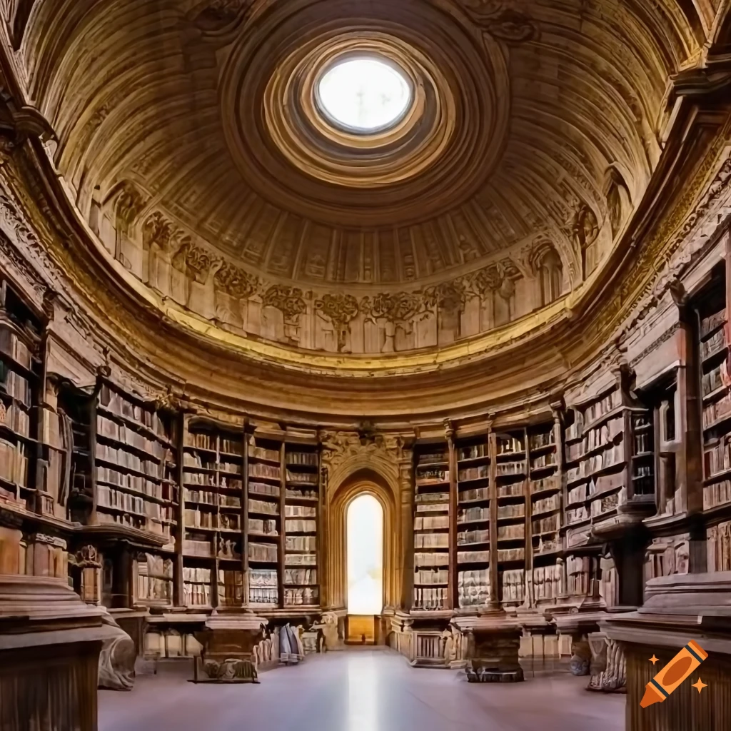 Interior of a grand library with abundant natural light on Craiyon