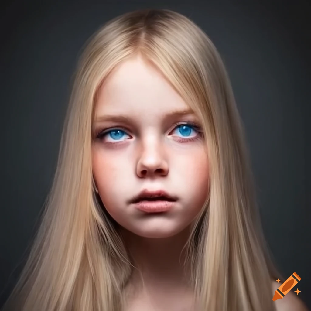 Portrait of a beautiful young girl with blonde hair and blue eyes