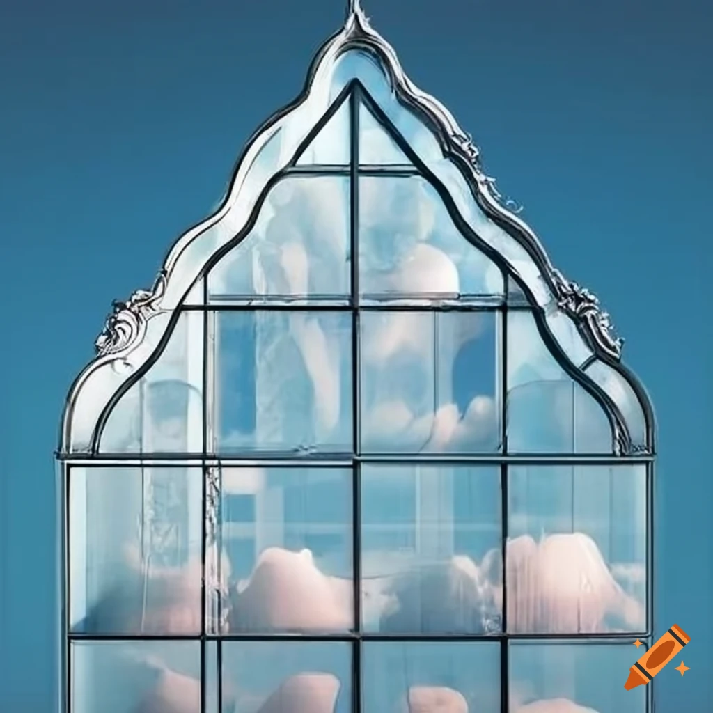 Rococo glass facade with a beautiful sky on Craiyon