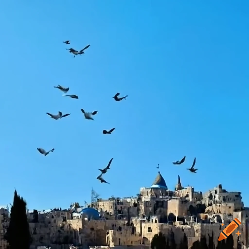 doves flying over Jerusalem