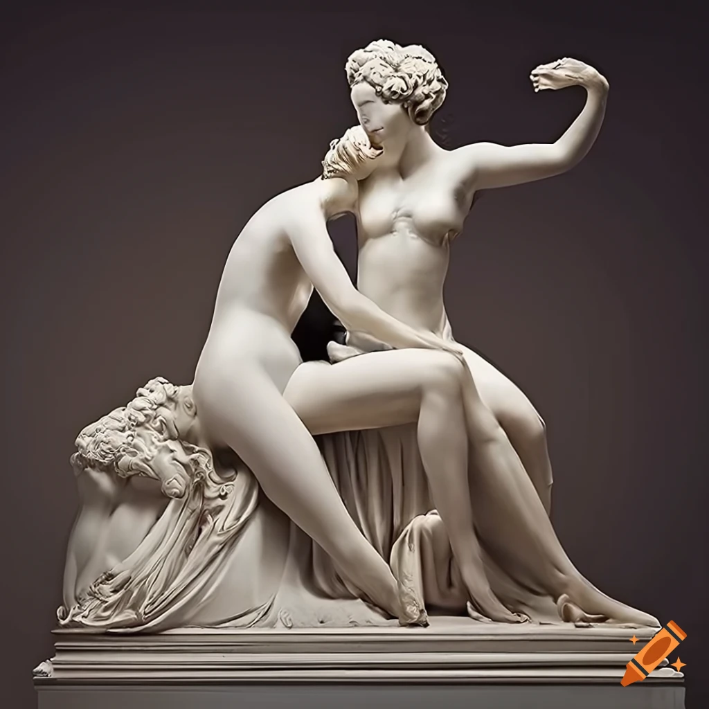 photography of three woman sitting statues by Antonio Canova
