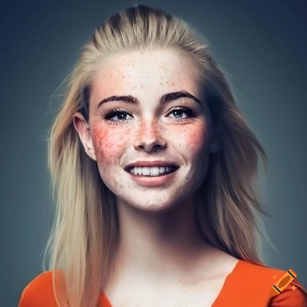Portrait of a young woman with freckles and blonde hair on Craiyon