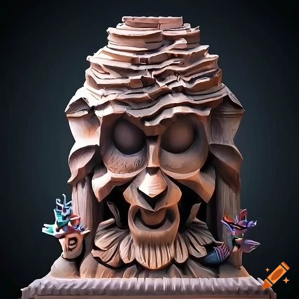 Zelda game sculpture with architectural stave carving style on Craiyon