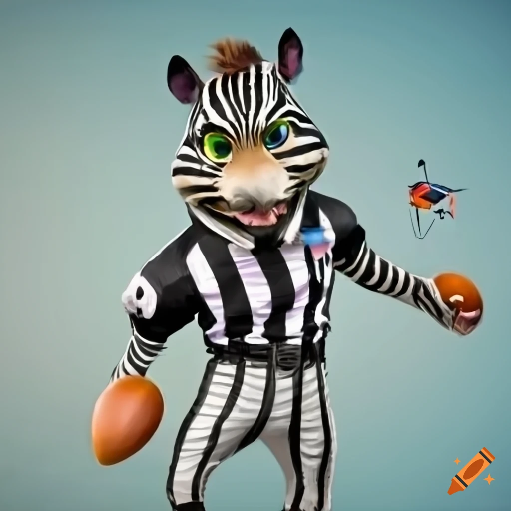 Zebra wearing a football referee uniform on Craiyon