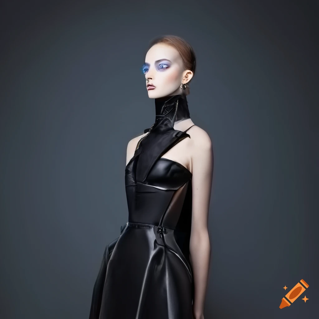 Model in high-end futuristic balenciaga coat on Craiyon