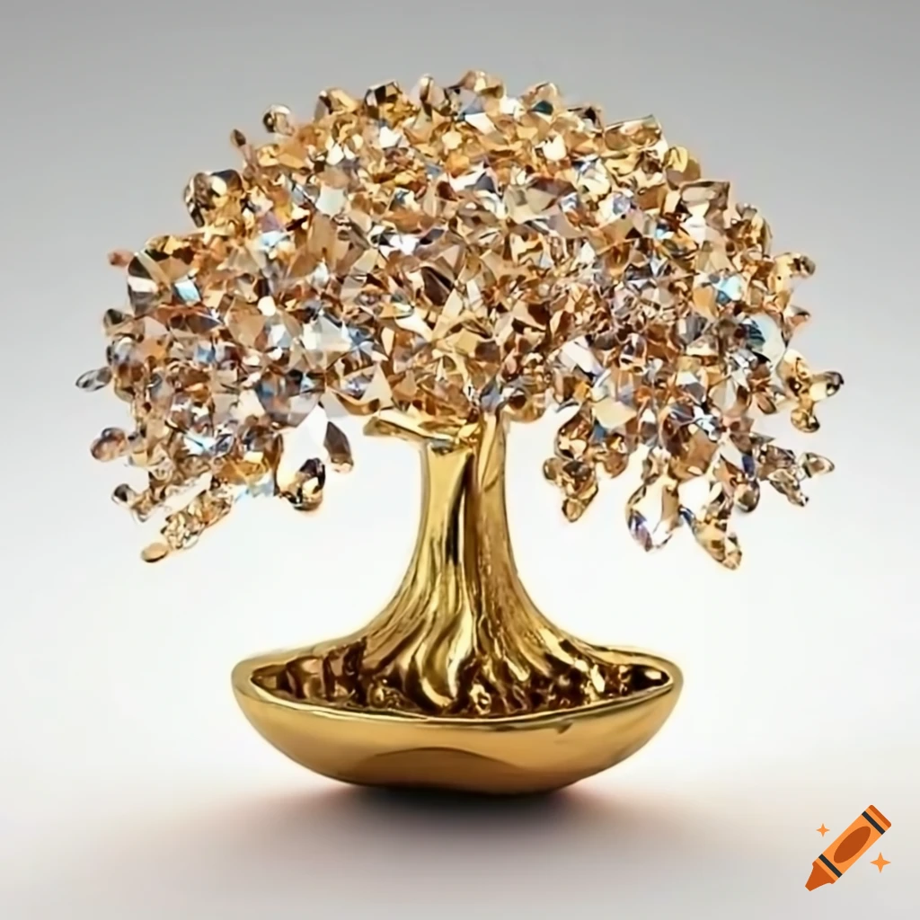 Gold and diamond gemstone tree sculpture on Craiyon
