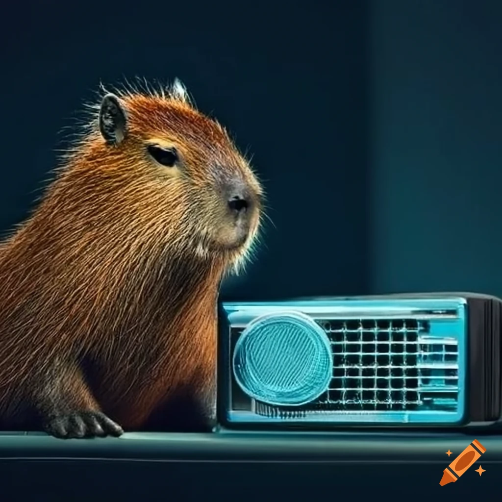 capibara next to a modern radio