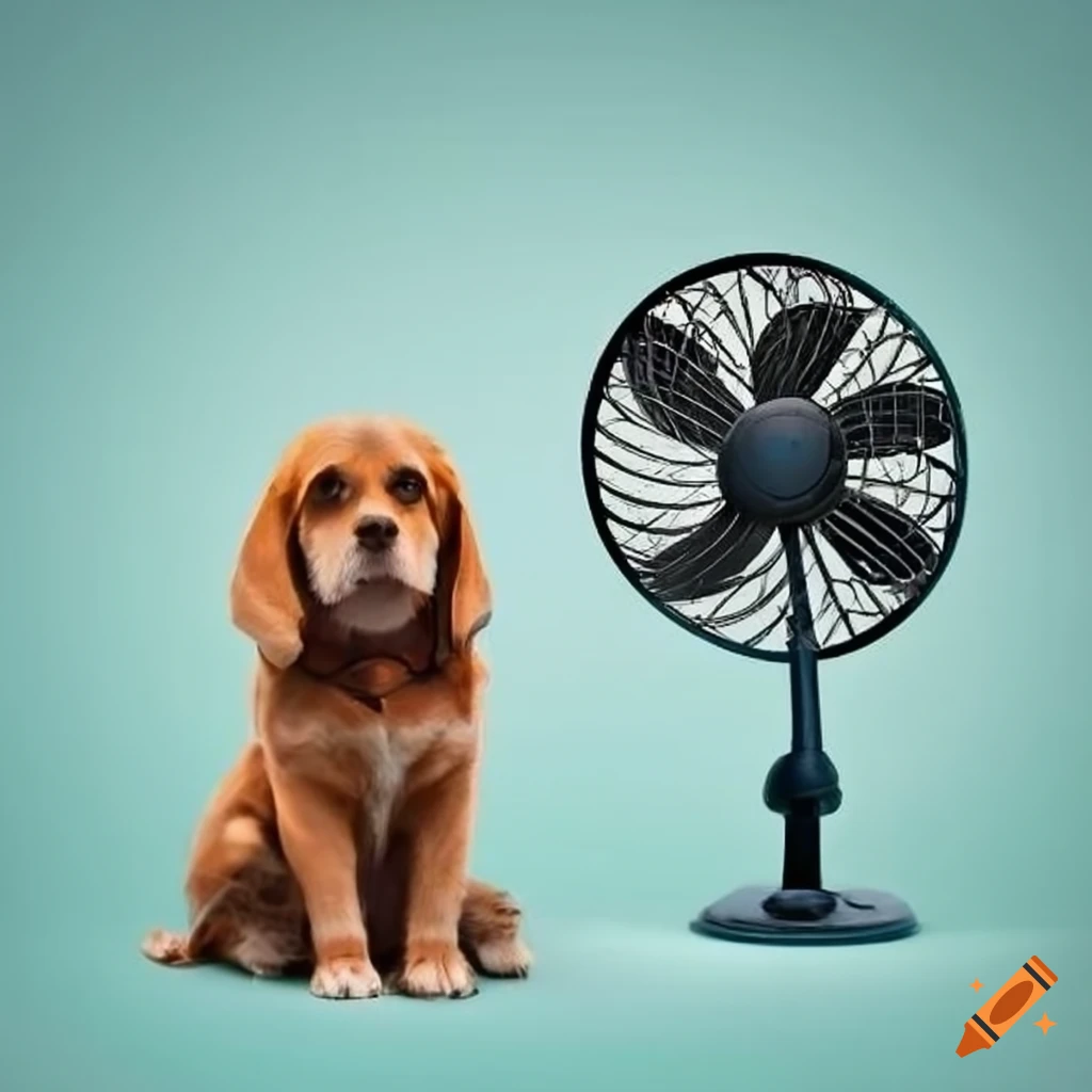 Dog sitting next to electrical fan on Craiyon