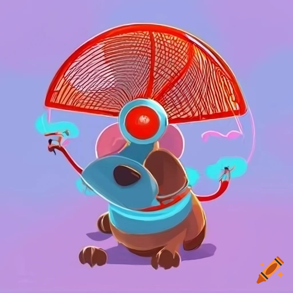 cartoon illustration of a dog sitting next to an electrical fan