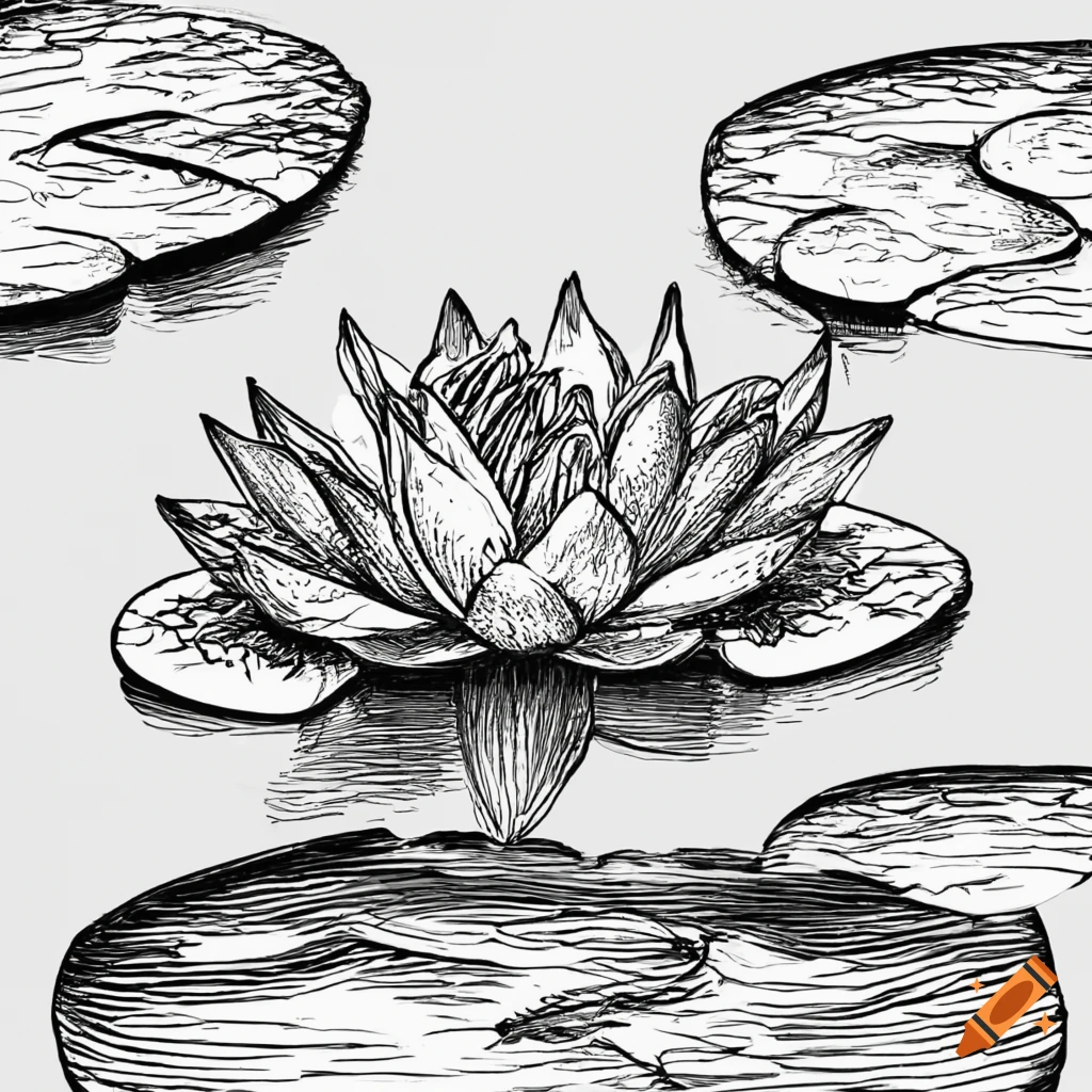 Line art sketch of lily pads in a pond on Craiyon