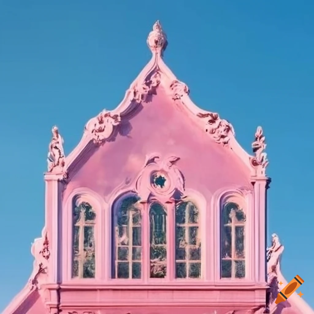 Rococo glass facade with pink sky on Craiyon