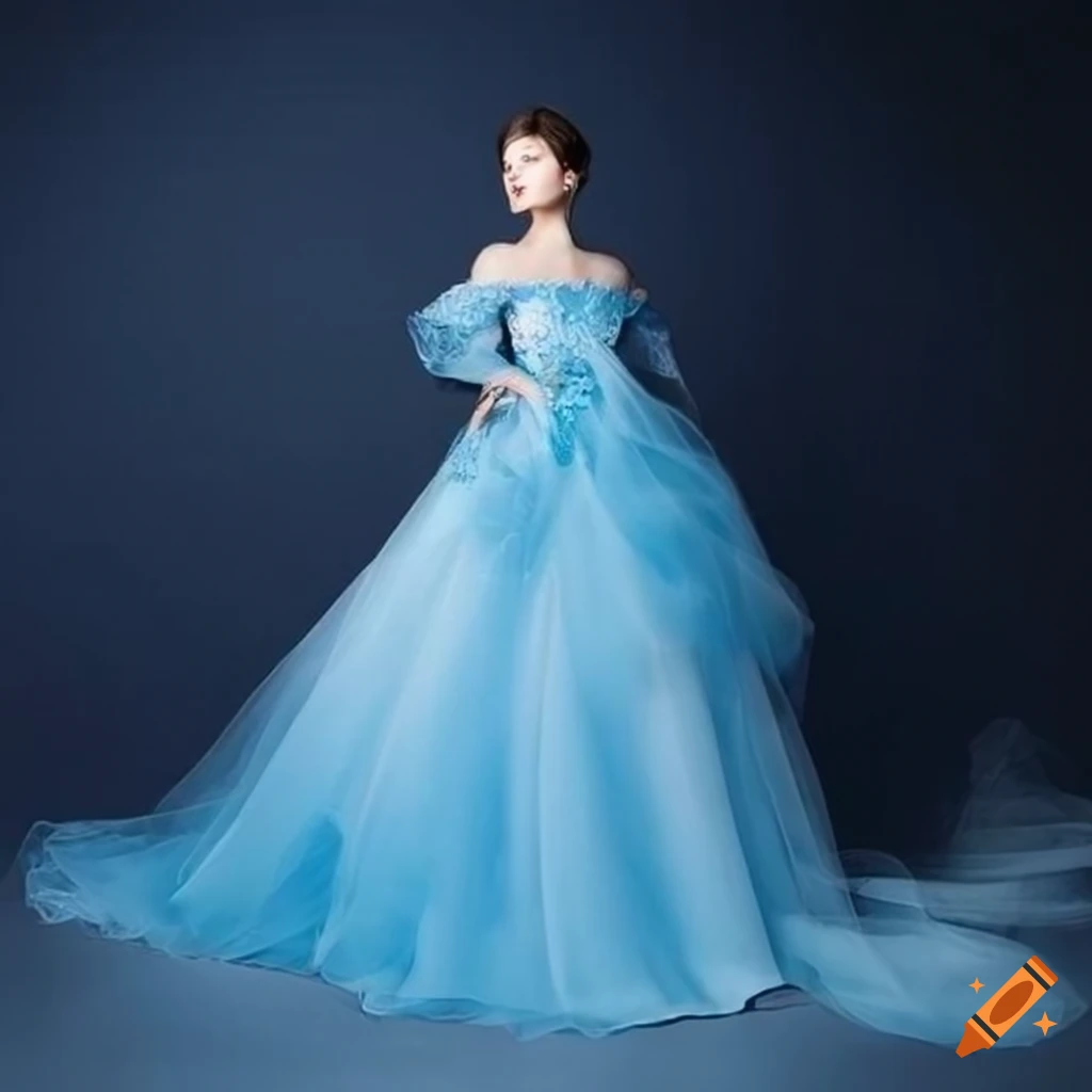 Spaghetti Strap Flower Applique Sky Blue Prom Dresses Ball Gown Prom Dress  – SheerGirl