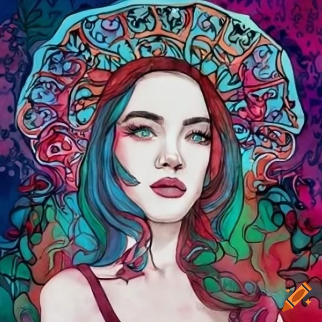 Detailed drawing of a stunning woman in art nouveau style on Craiyon