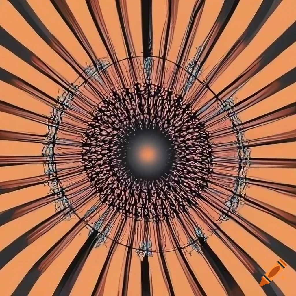 close-up of a spherical seed with black concentric circles on orange background