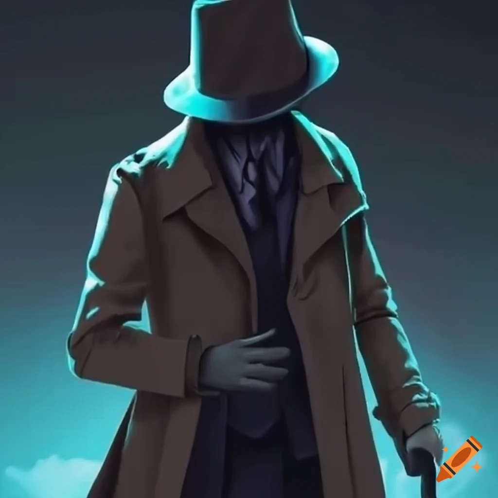 Image of a mysterious detective with a trench coat and a fedora on Craiyon