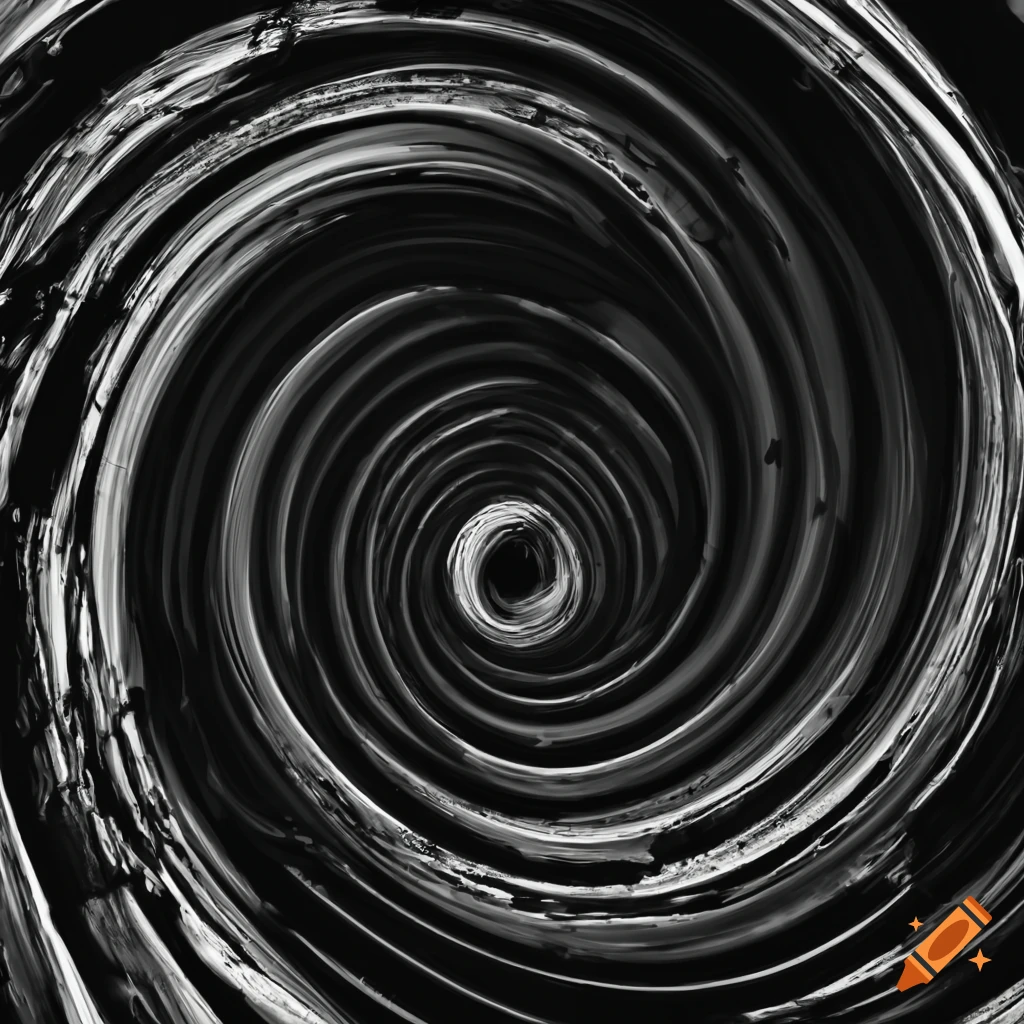 Abstract spiral art with black and grey strips on Craiyon