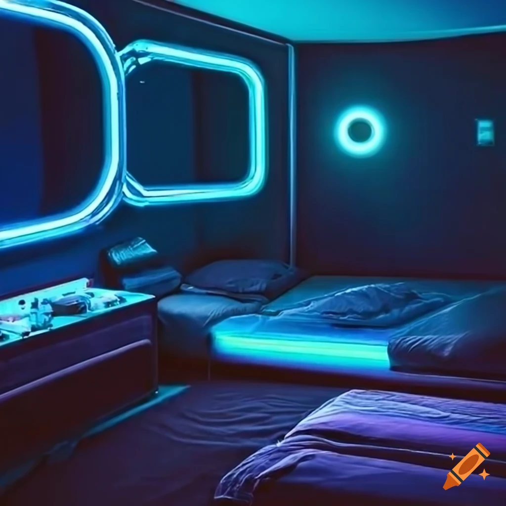 Futuristic Bedroom With Neon Lights On Craiyon