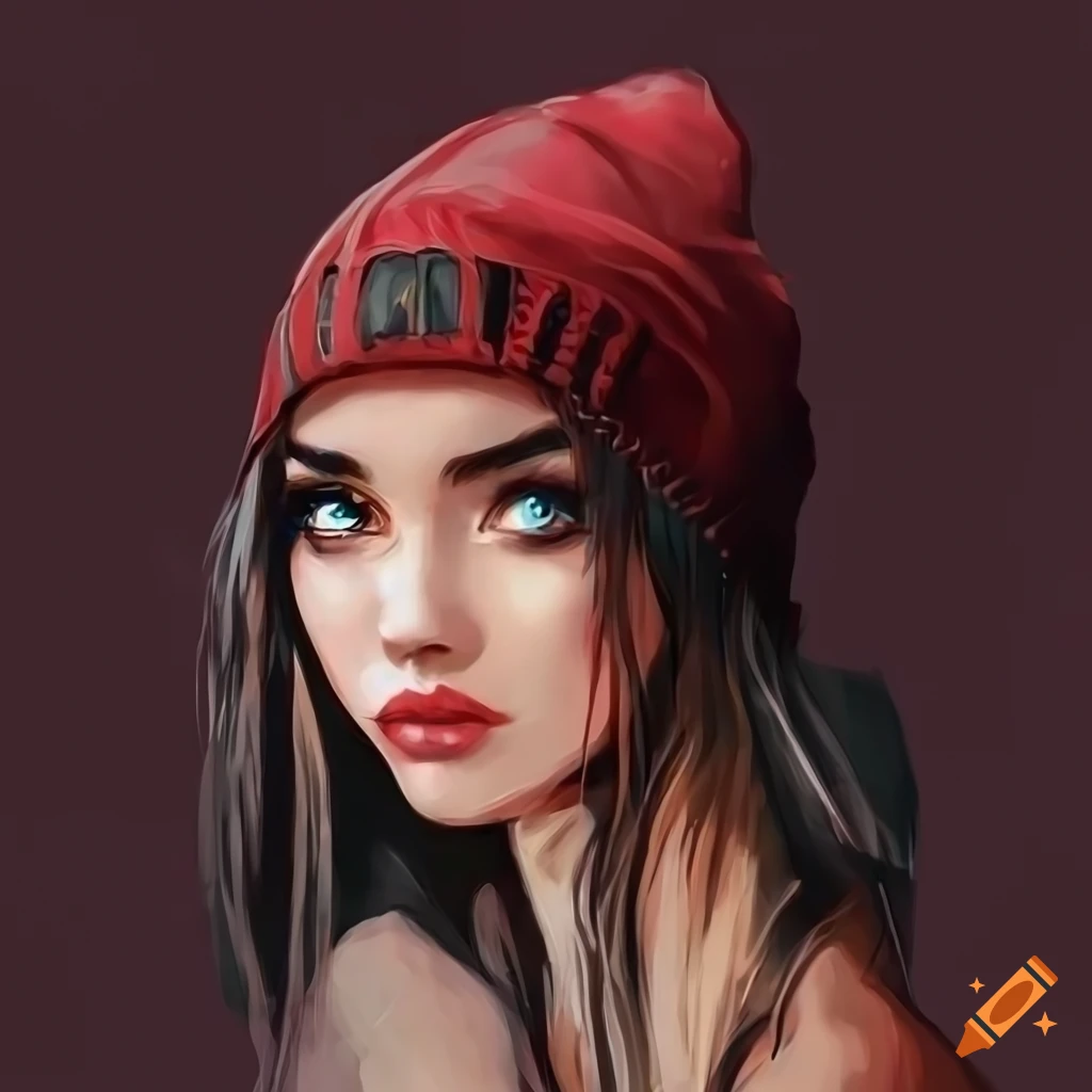 Digital Art Of Stylish Woman In Leather Jacket And Beanie