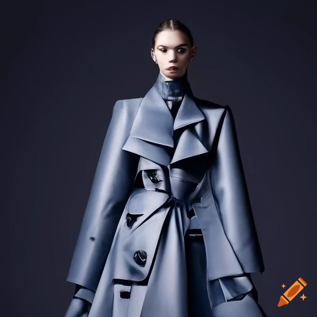 Model in high-end futuristic balenciaga coat