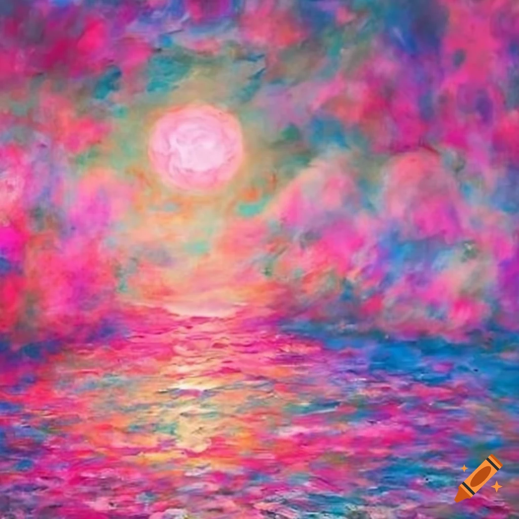 impressionist painting with pink sky