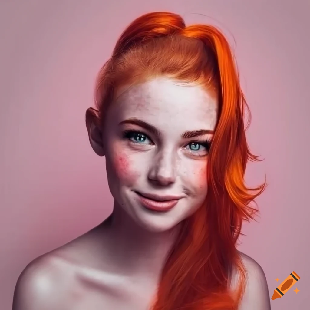 Portrait of a beautiful woman with red hair and freckles on Craiyon