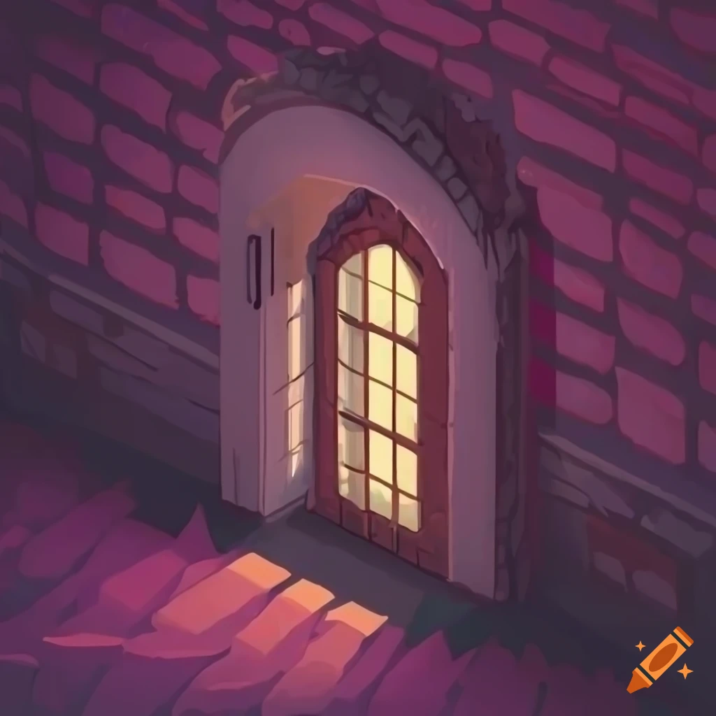 isometric art of an old underground ruins with purple lighting